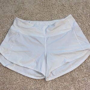 4 inch White Lululemon speed up shorts